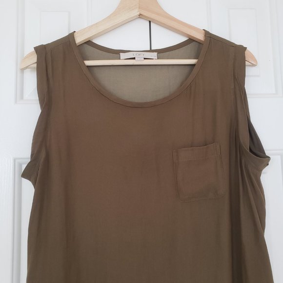 Loft Olive Green Silky Sleeveless Top - Size MP - Picture 6 of 9